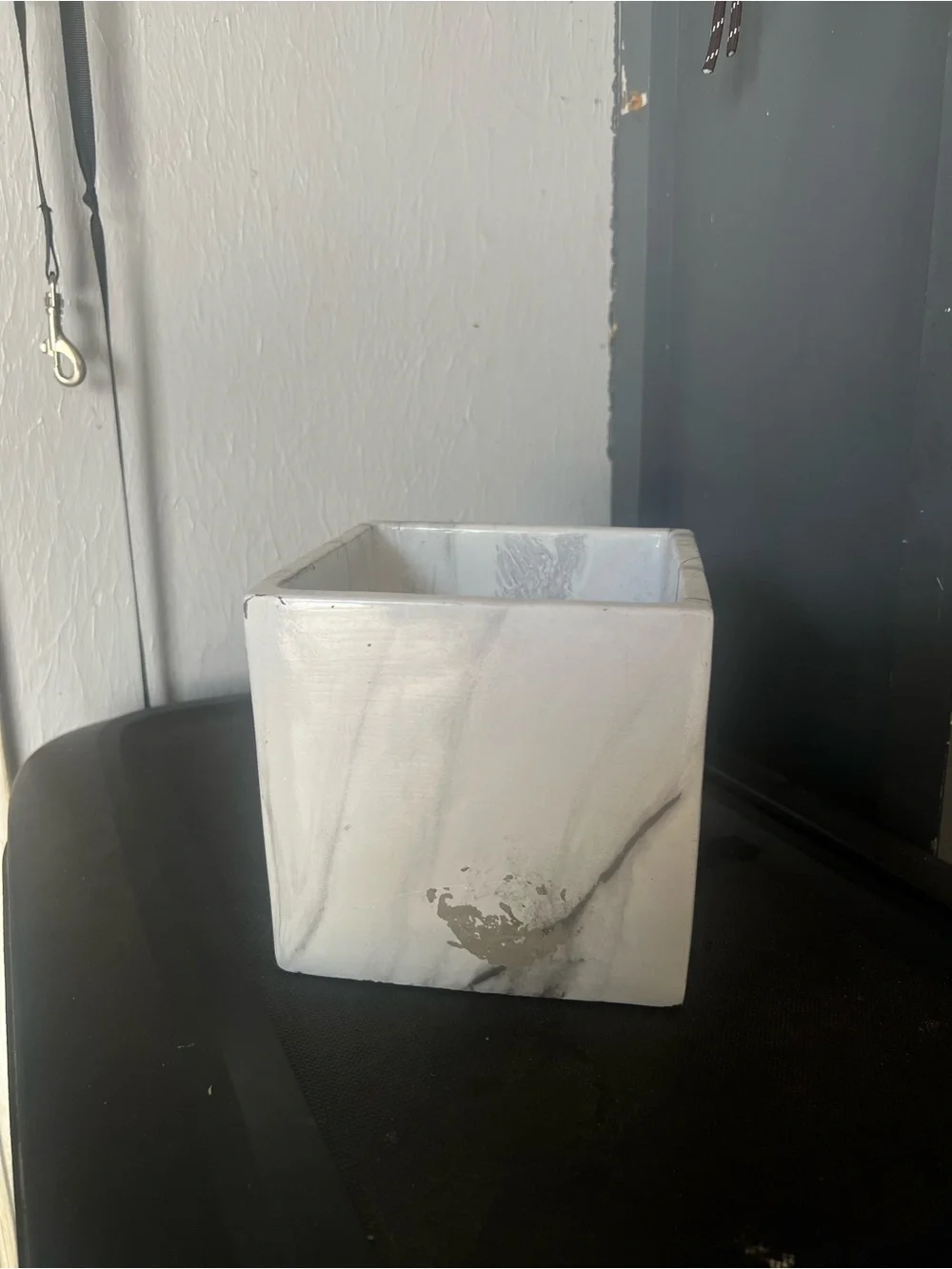 Marble Effect Square Planter - White and Gray